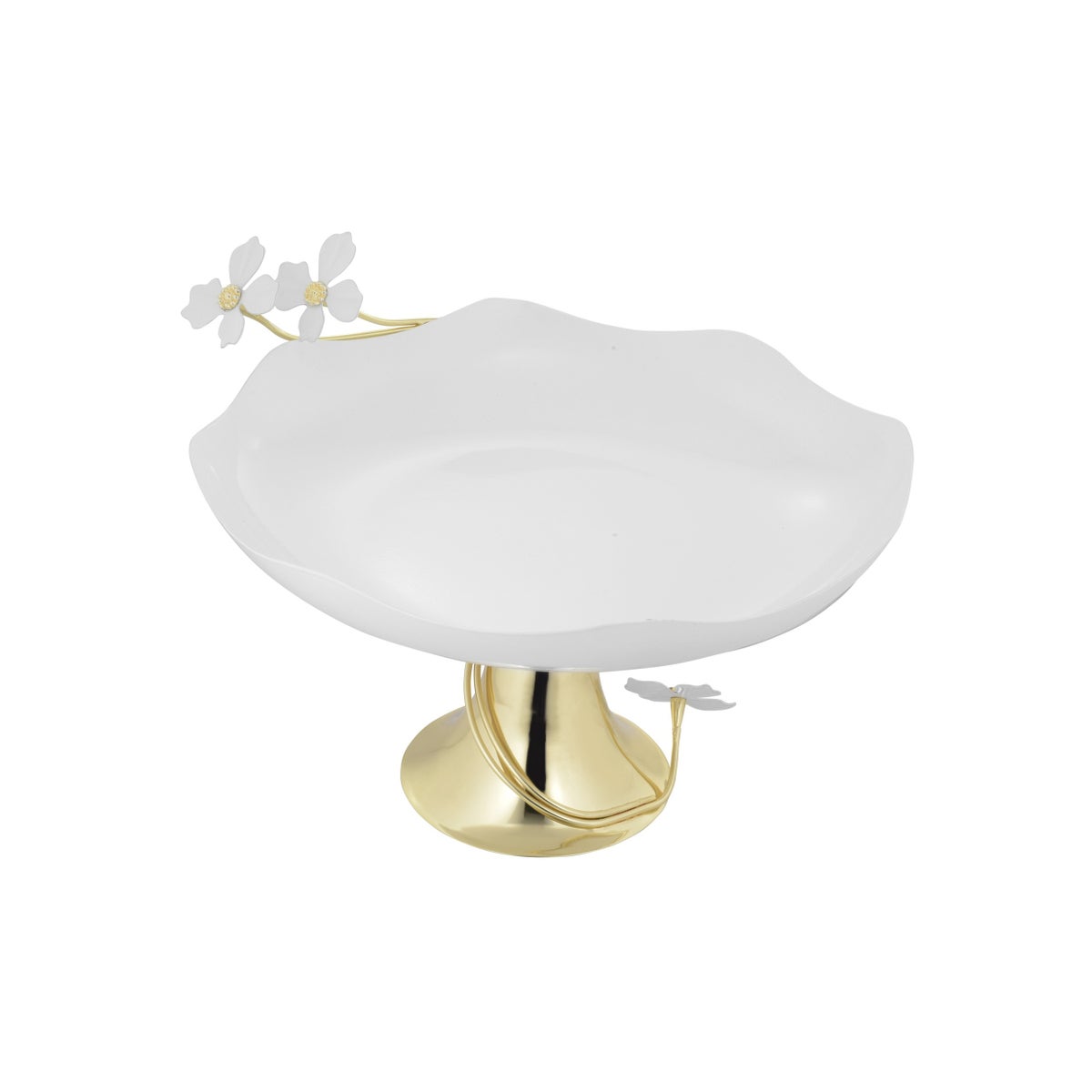 Fruit Bowl Footed S/S Enamel Coating and Brass Base 13inch