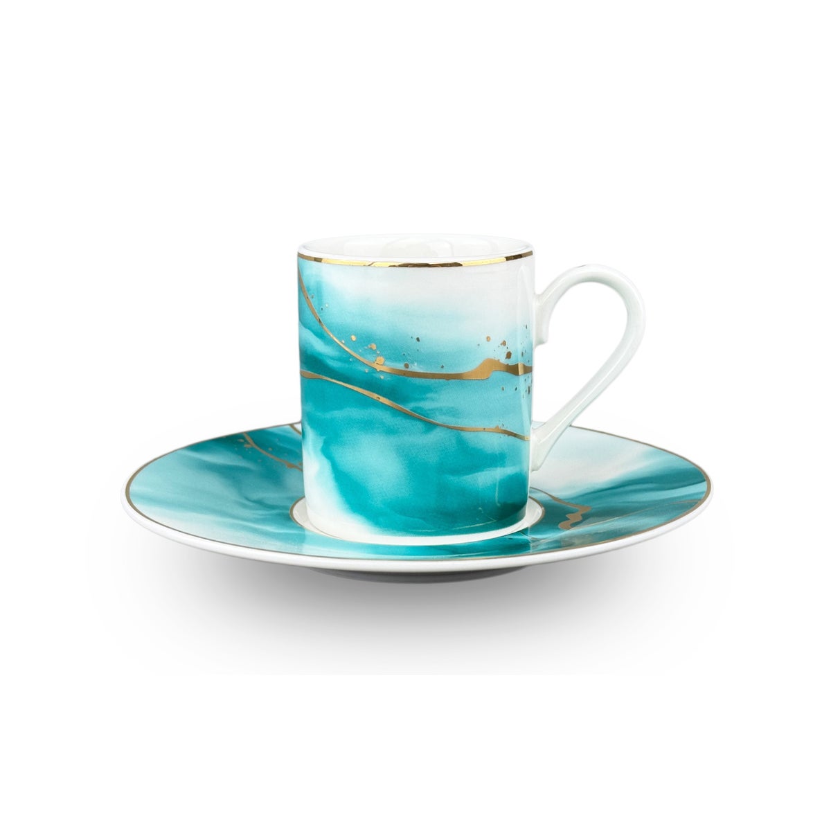 Coffee Cups 12pc Set 100cc Bone China w/Real Gold Rims Green
