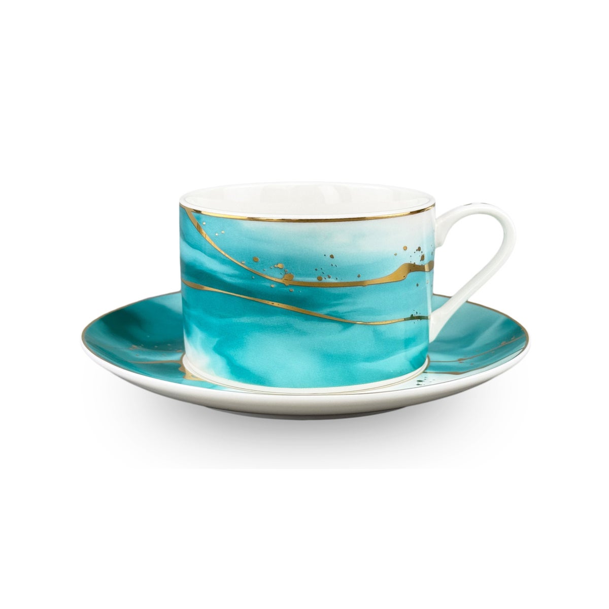 Tea Cups 12pc Set 200 cc Bone China w/Real gold Rims Green