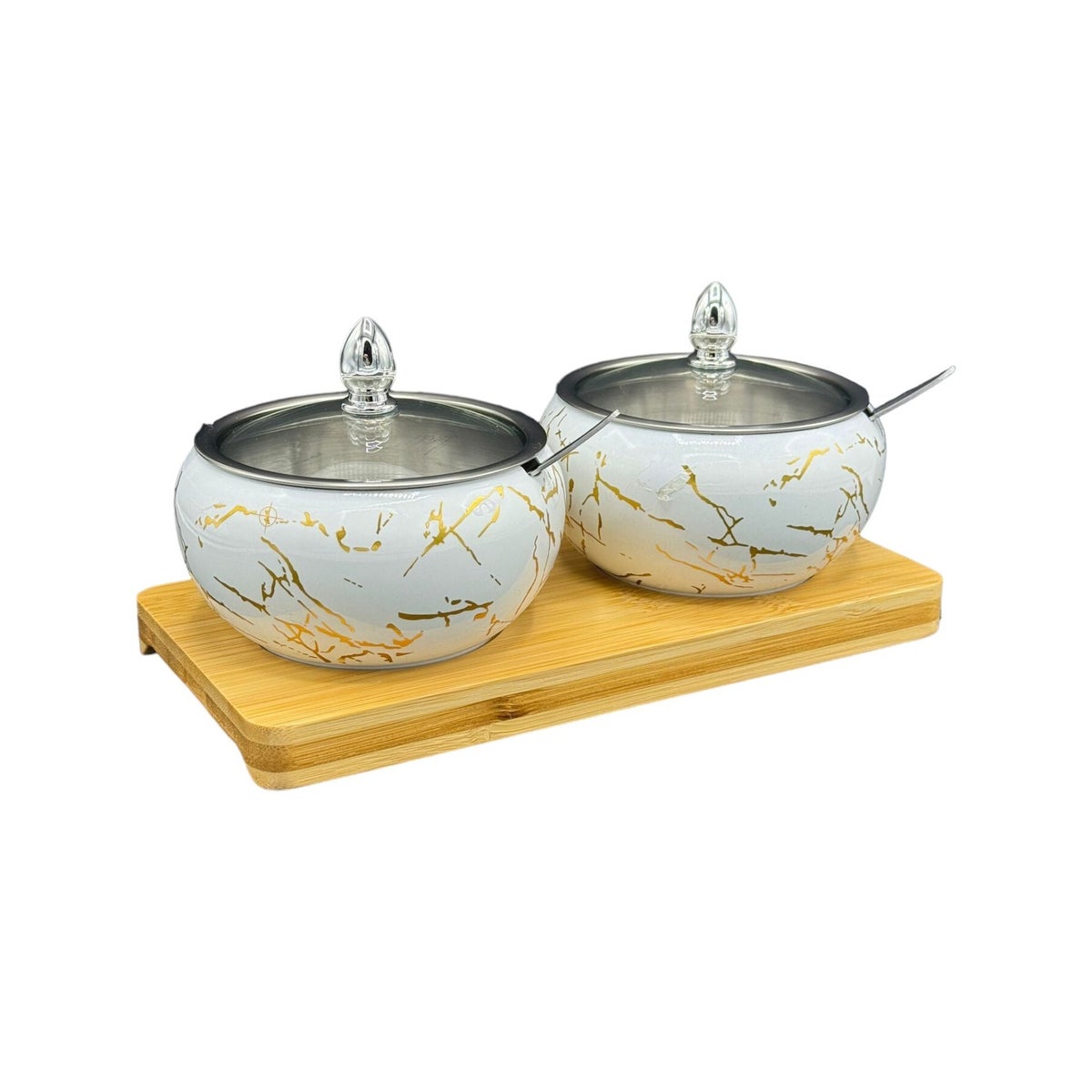 Sugar Jar 2Pc and a stand w/spoon Marble White