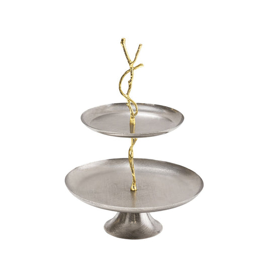 2 Tier Serving Plate Branch Brass & S/S Brushed 26cm and 24cm