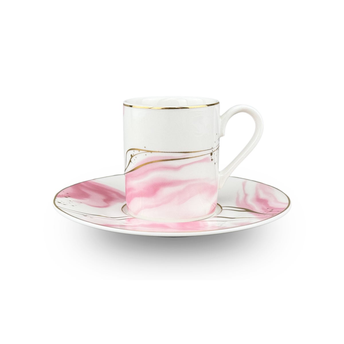 Coffee Cups 12pc Set 100cc Bone China w/Real Gold Rims Pink