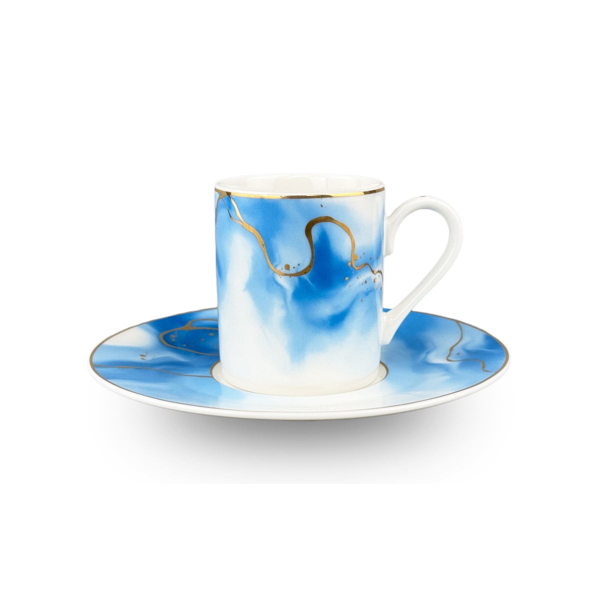 Coffee Cups 12pc Set 100cc Bone China w/Real Gold Rims Turquoise