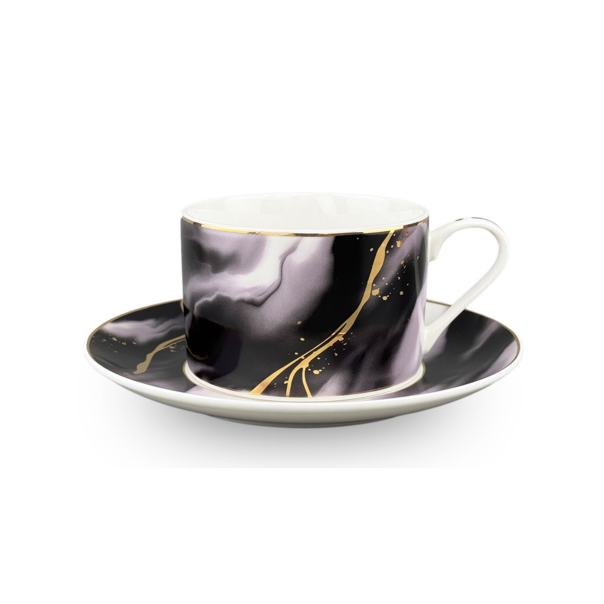 Tea Cups 12pc Set 200 cc Bone China w/Real gold Rims Black
