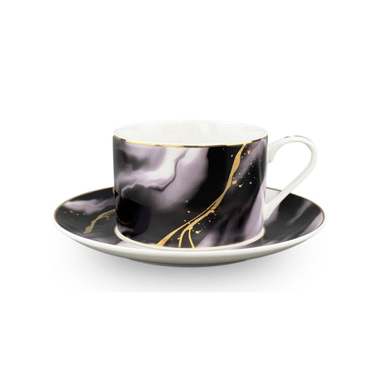 Tea Cups 12pc Set 200 cc Bone China w/Real gold Rims Black