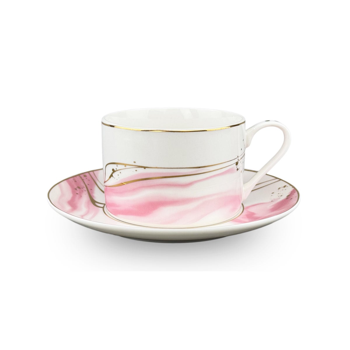 Tea Cups 12pc Set 200 cc Bone China w/Real gold Rims Pink