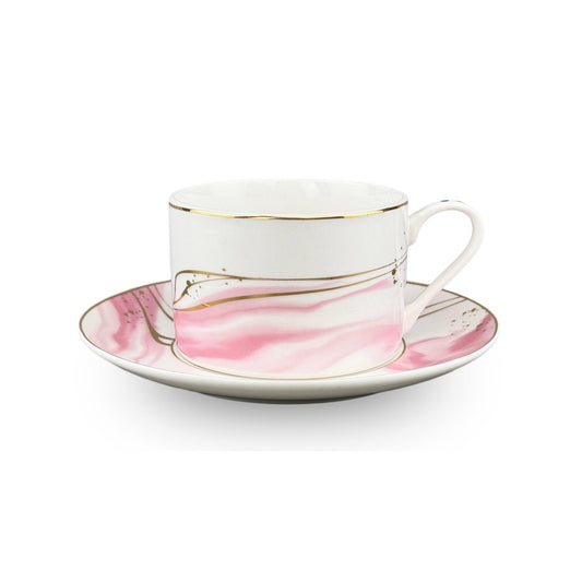 Tea Cups 12pc Set 200 cc Bone China w/Real gold Rims Pink