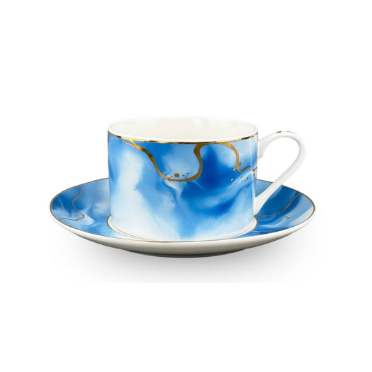 Tea Cups 12pc Set 200 cc Bone China w/Real gold Rims Turquoise
