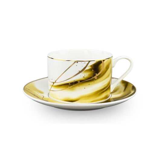 Tea Cups 12pc Set 200 cc Bone China w/Real gold Rims Gold